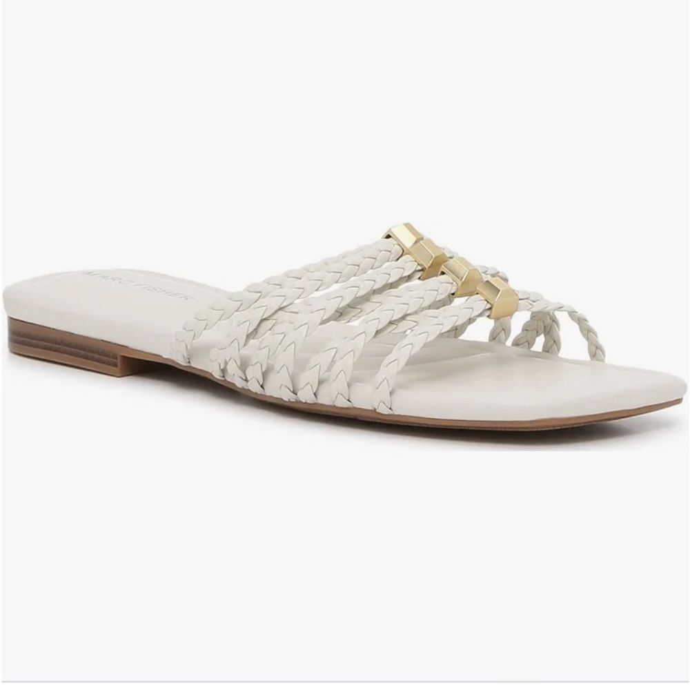 Marc Fisher White Lalith Flat Woven Strap Slip On Sandal Shoes 9